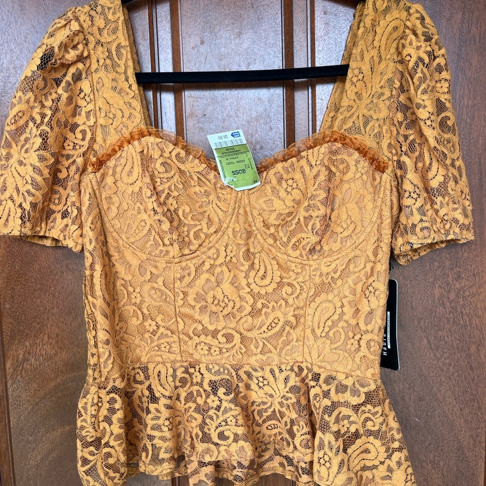 Lace Peplum Top in Mustard Yellow